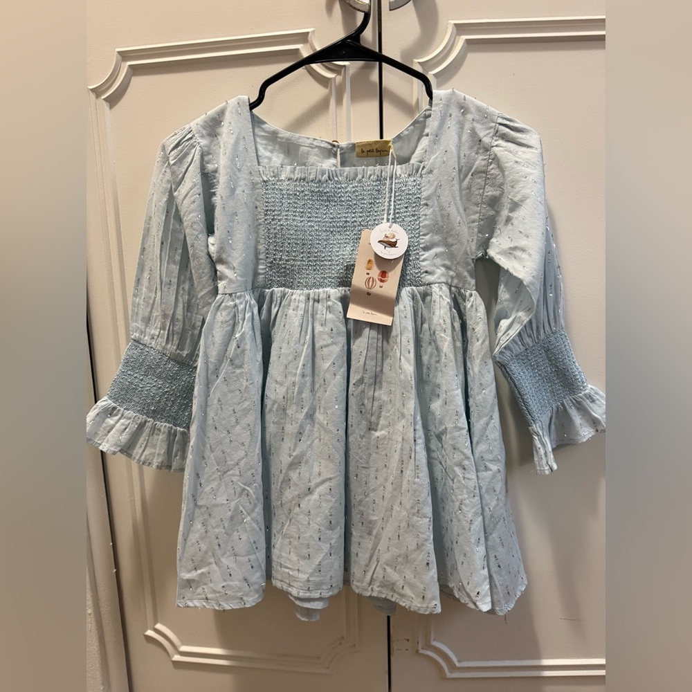 La Petit Lapin Harlow | Cotton Sparkle Dress | Baby Blue- size 9y